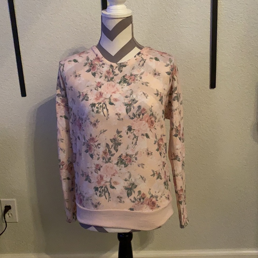 Pink Floral Long Sleeve Top Wth tied back